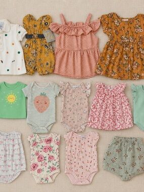 Girls Baby Bundle 0-6M Floral Boho Cottage core Outfits Dresses Rompers & Tops
